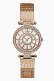 Guess Muse Quartz Silver Dial Rose Gold Steel Strap Watch For Women - W1008L3