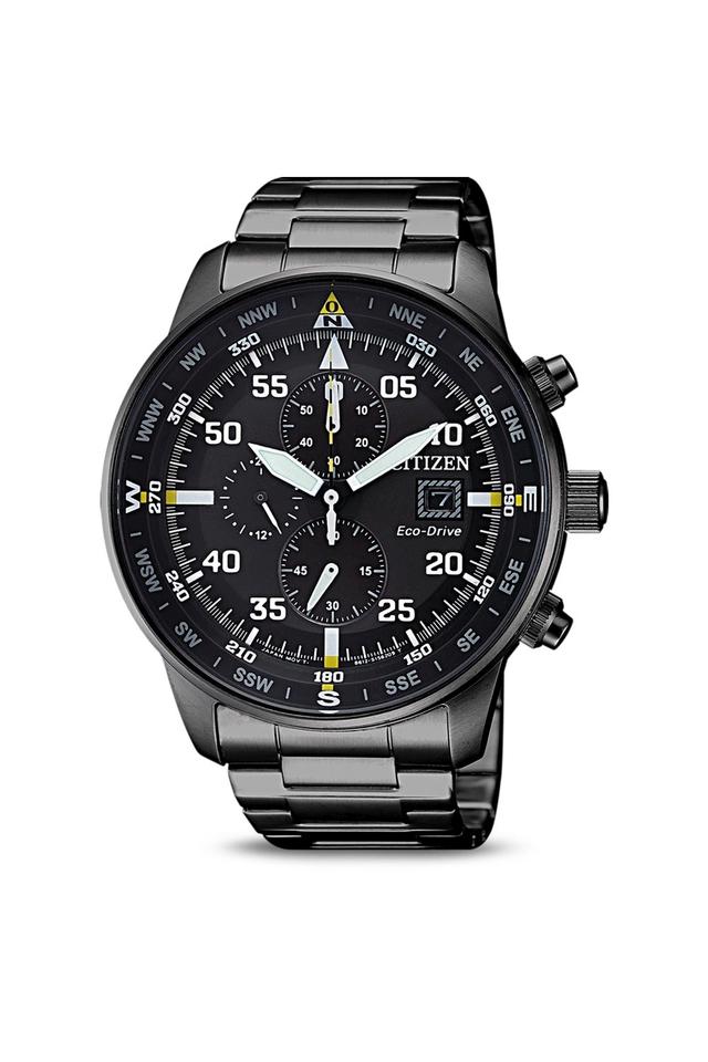 Citizen Sports Eco Drive Black Dial Black Steel Strap Watch For Men - CA0695-84E