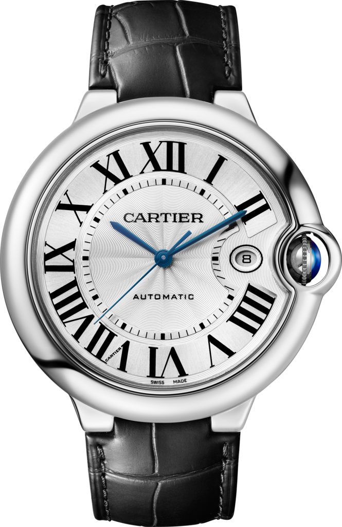 Cartier Ballon Bleu de Cartier Silver Dial Black Leather Strap Watch for Men - WSBB0026