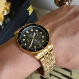 Fossil FB-01 Chronograph Black Dial Gold Steel Strap Watch for Men - FS5836
