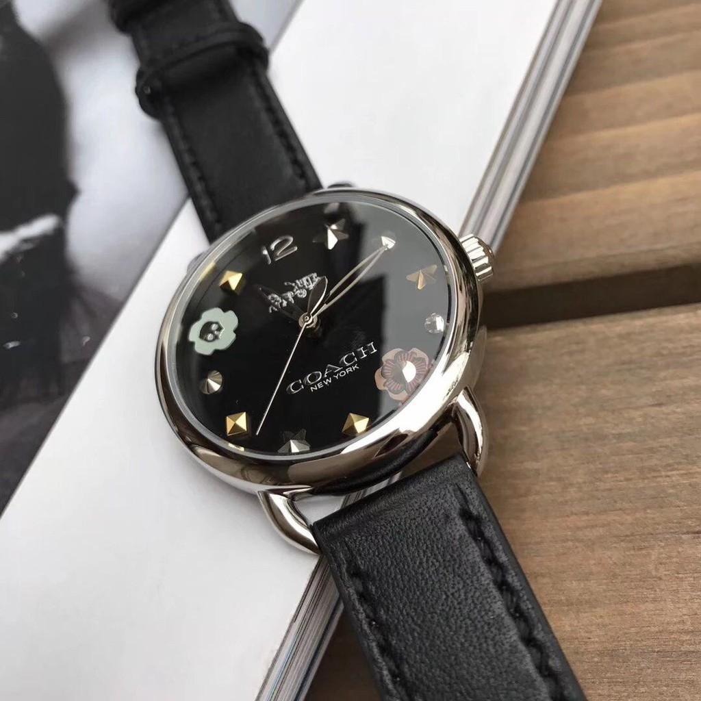 Coach Delancey Black Dial Black Leather Strap Watch for Women - 14502780