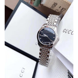 Gucci G Timeless Black Dial Silver Steel Strap Watch For Women - YA126502
