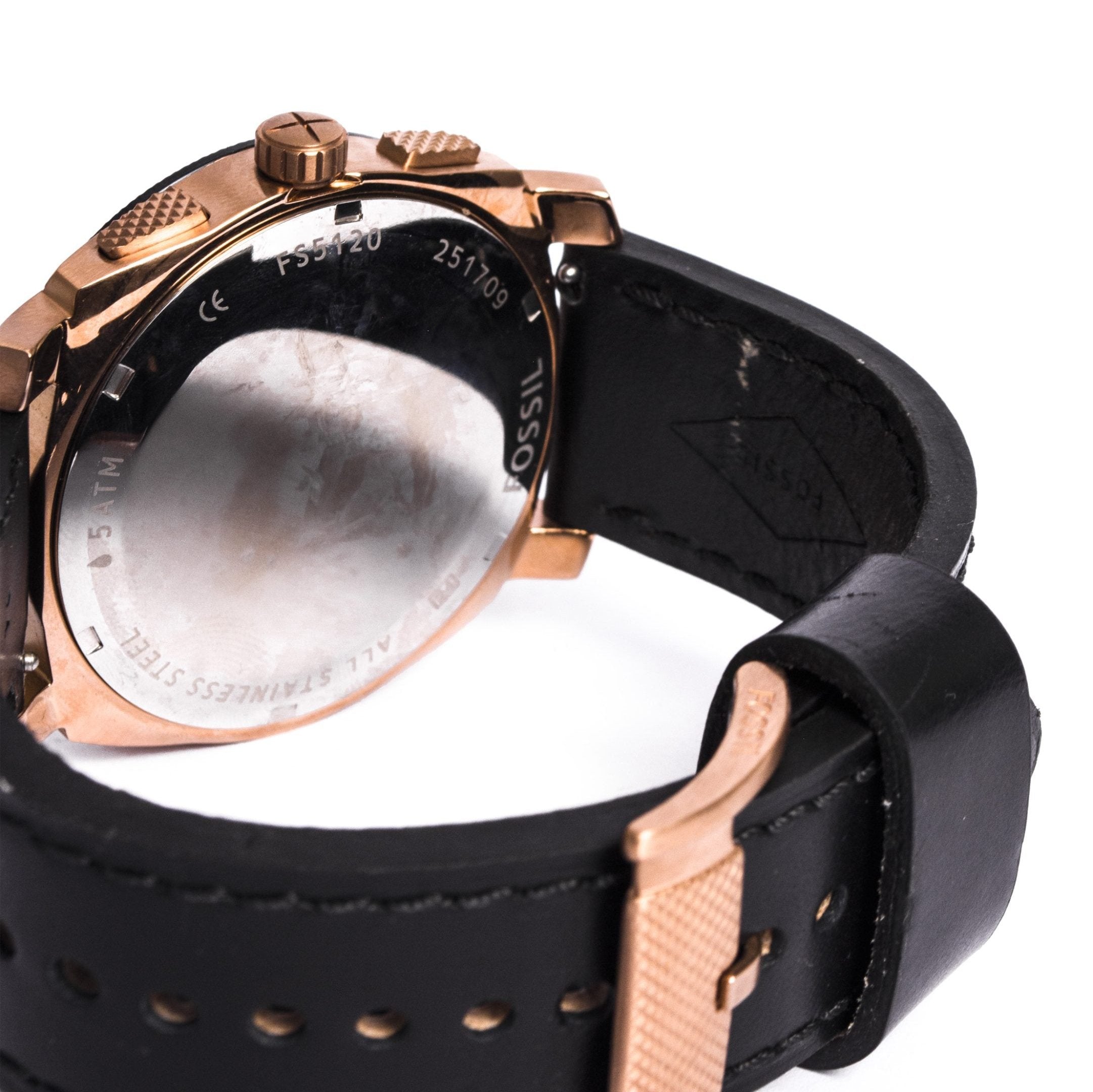 Fossil Machine Chronograph Black Dial Black Leather Strap Watch for Men - FS5120