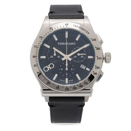 Salvatore Ferragamo 1927 Chrono Analog Black Dial Black Leather Strap Watch for Men -  SFKZ00123