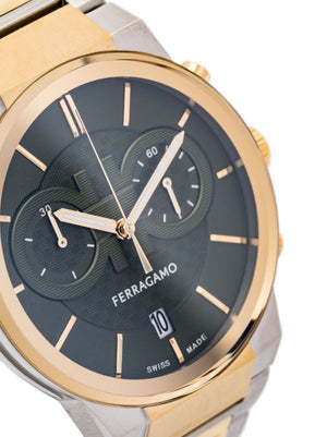 Salvatore Ferragamo Sapphire Chrono Green Dial Two Tone Steel Strap Watch for Men - SFME01223
