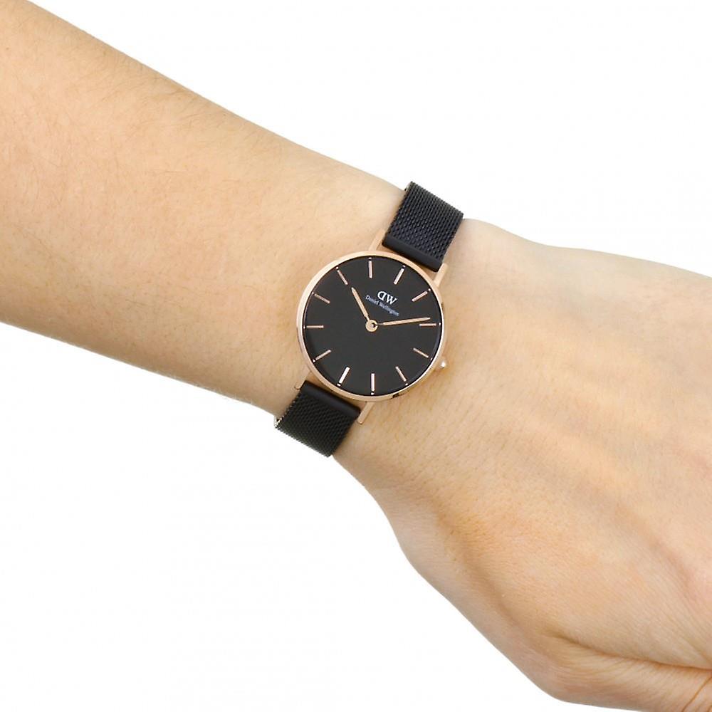Daniel Wellington Petite Ashfield Black Dial Black Mesh Strap Watch For Women - DW00100245
