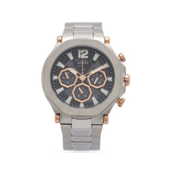 Guess Edge Chronograph Black Dial Silver Steel Strap Watch For Men - GW0539G1