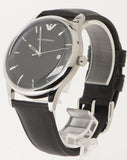Emporio Armani Lambda Classic Quartz Black Dial Black Leather Strap Watch For Men - AR11020