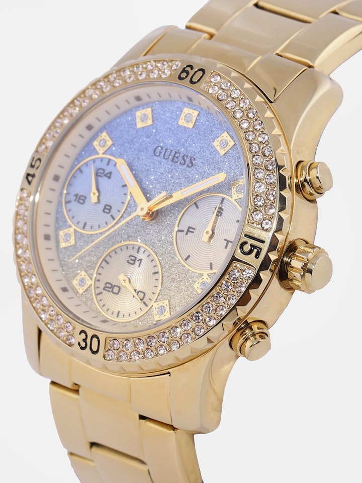 Guess Confetti Diamonds Gold Dial Gold Steel Strap Watch for Women - W0774L2