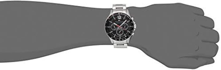 Tommy Hilfiger Luke Chronograph Black Dial Silver Steel Strap Watch for Men - 1791104