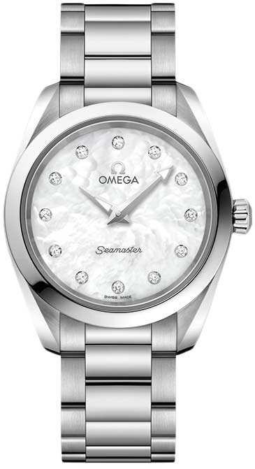 Omega Seamaster Aqua Terra Quartz Diamonds Mother of Pearl Dial Silver Steel Strap Watch for Women - 220.10.28.60.55.001