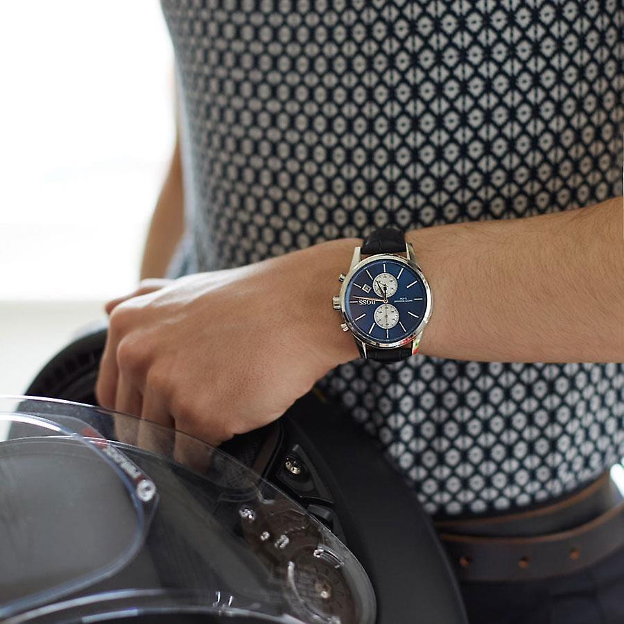 Hugo Boss Jet Blue Dial Black Leather Strap Watch for Men - 1513283