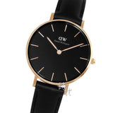 Daniel Wellington Petite Sheffield Black Dial Black Leather Strap Watch For Women - DW00100168