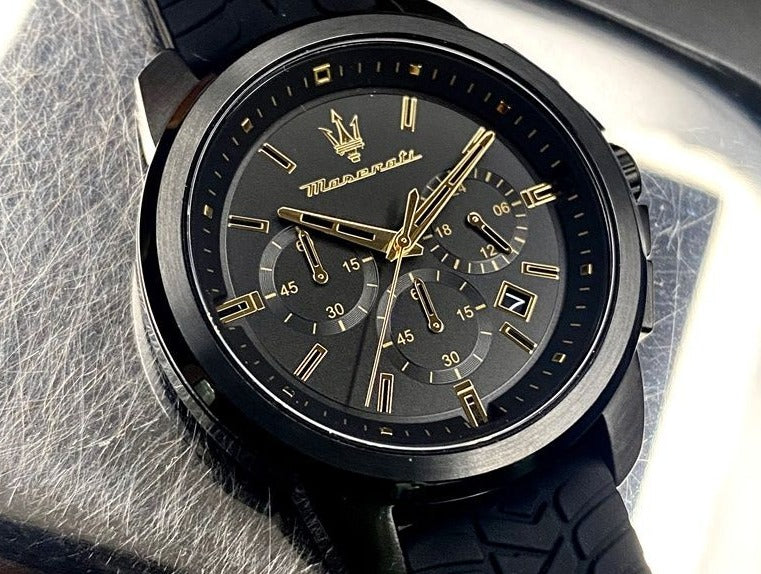 Maserati Successo Black Dial Black Rubber Strap Watch For Men - R8871621011