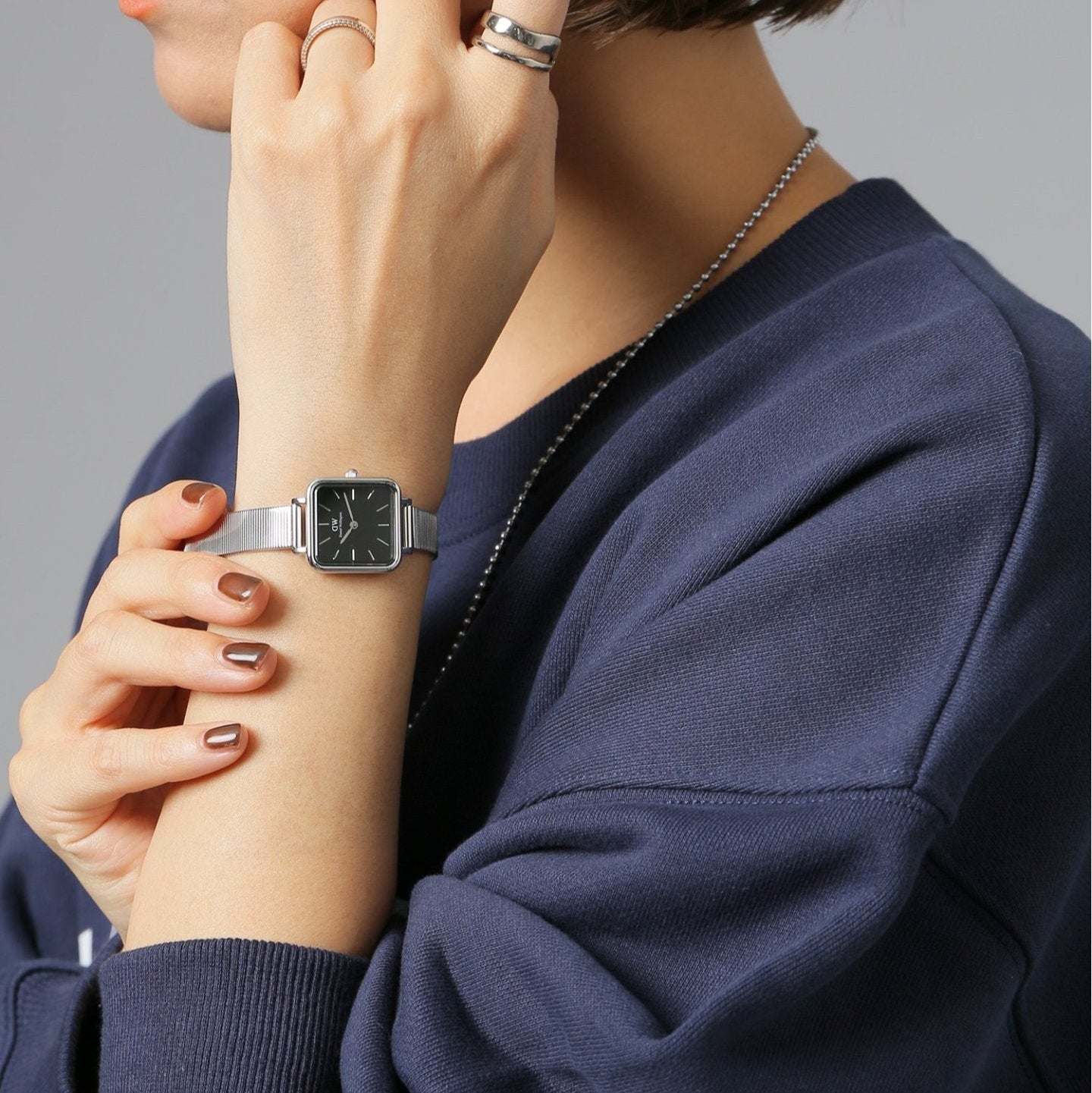 Daniel Wellington Quadro Studio Black Dial Silver Mesh Strap Watch For Women - DW00100522