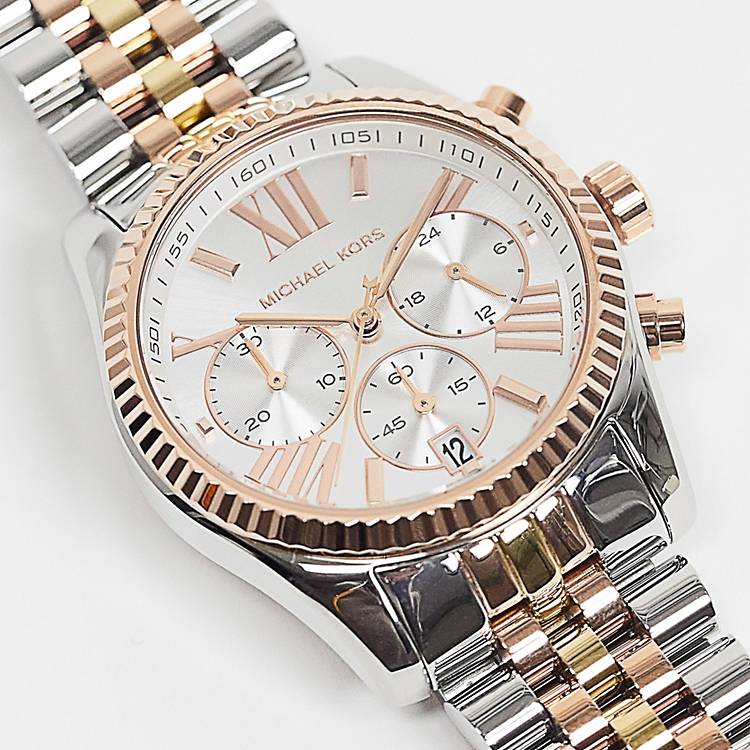 Michael Kors Lexington Chronograph Silver Dial Two Tone Steel Strap Watch for Women - MK5735