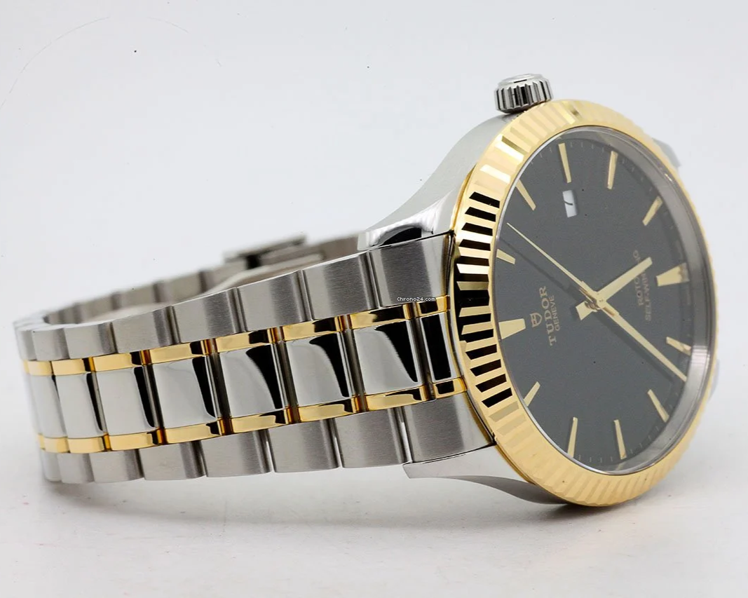 Tudor Style Automatic Black Dial Two Tone Steel Strap Watch for Men - M12713-0005