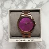 Michael Kors Runway Pink Dial Rose Gold Steel Strap Watch for Women - MK3550