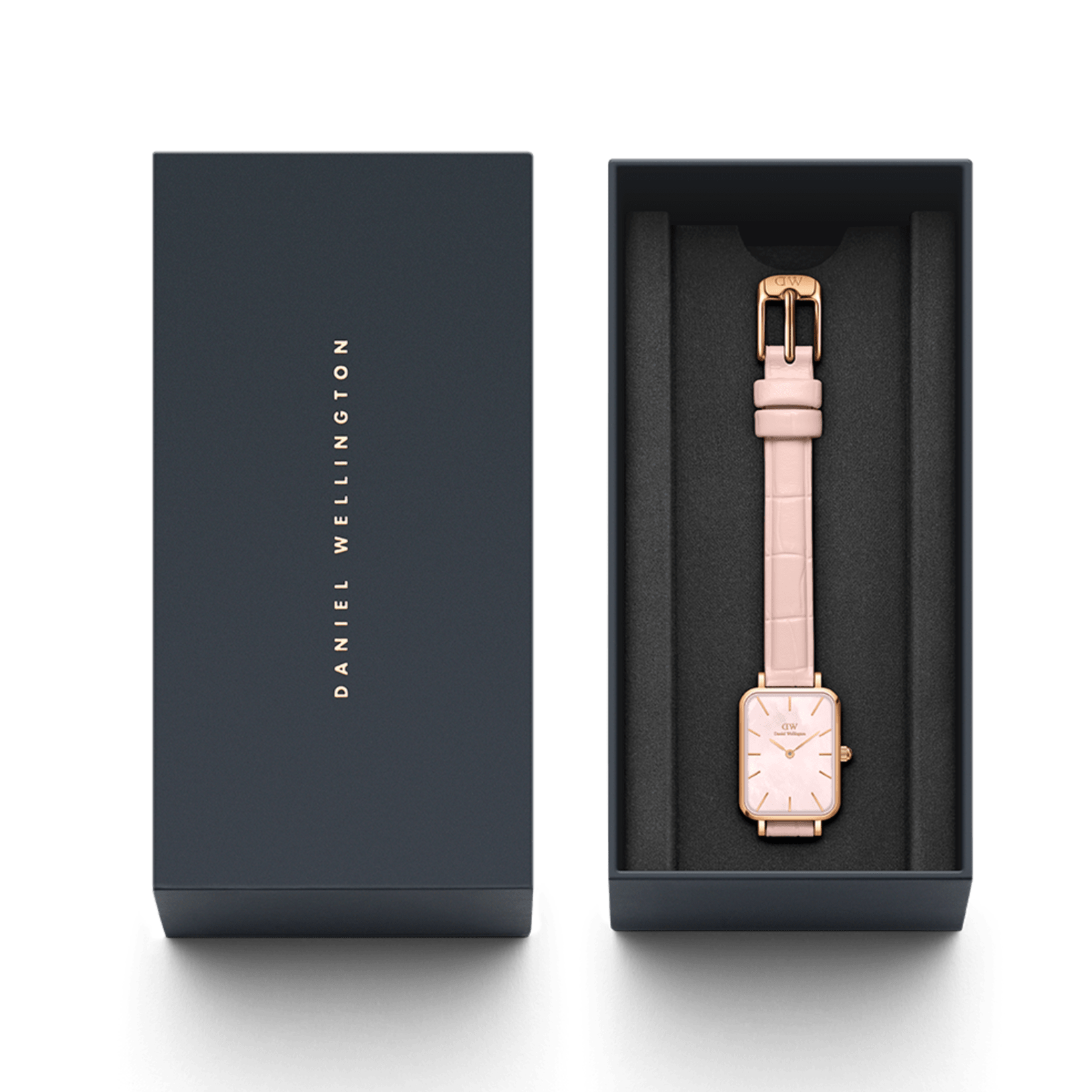 Daniel Wellington Quadro Pressed Mother of Pearl Pink Dial Pink Leather Strap Watch For Women - DW00100508