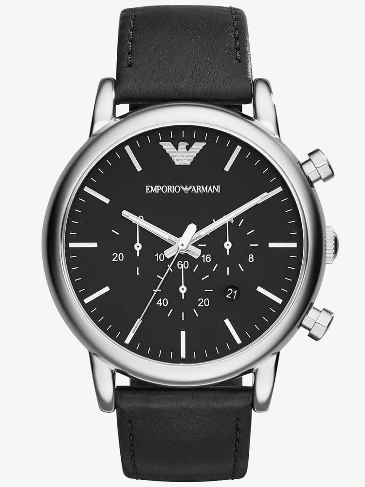 Emporio Armani Luigi Chronograph Black Dial Black Leather Watch For Men - AR1828