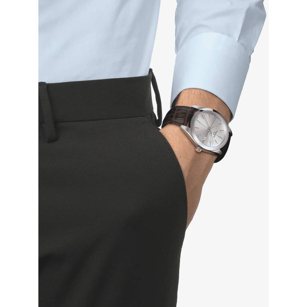 Tissot Gentlemen Silver Dial Brown Leather Strap Watch for Men - T127.410.16.031.01