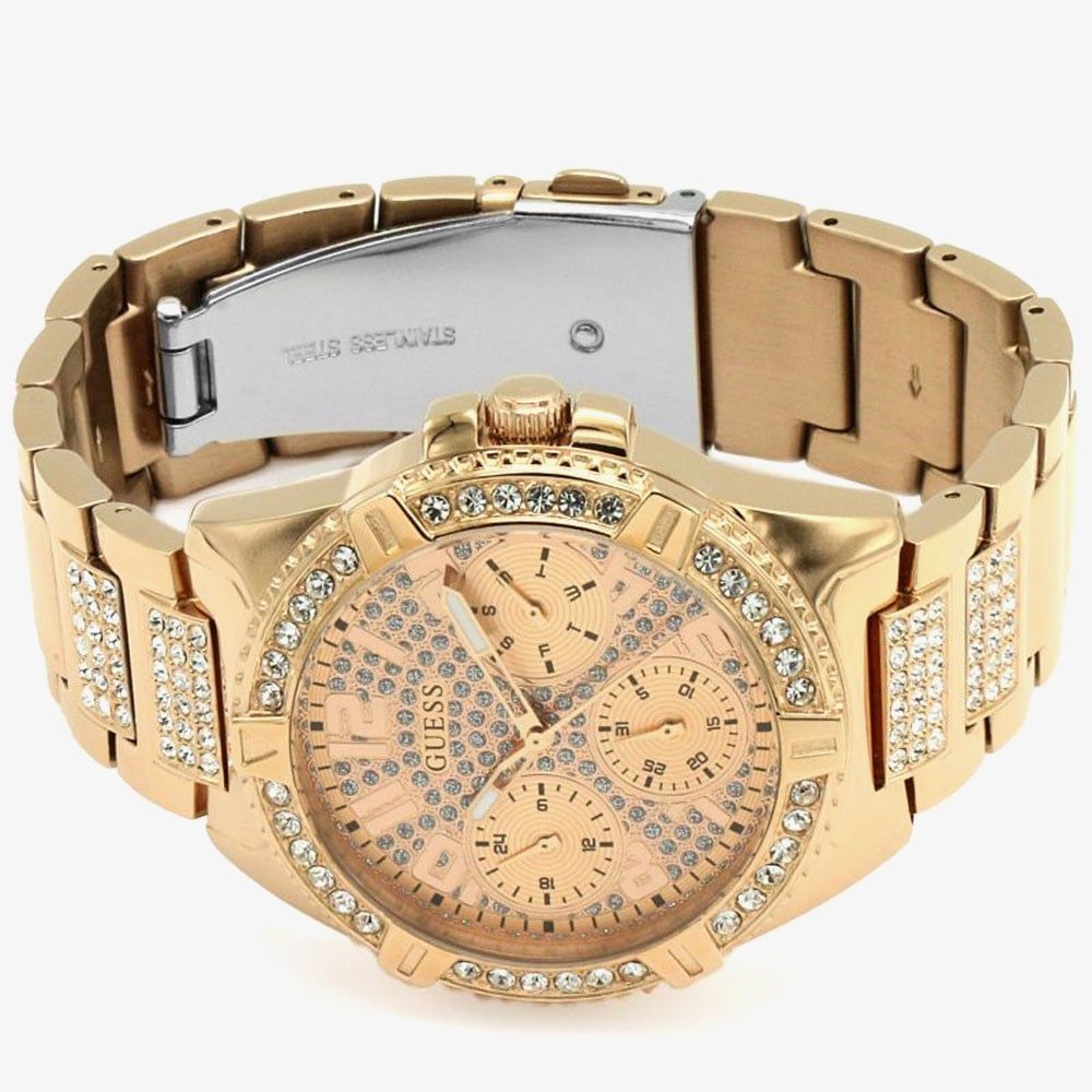 Guess Frontier Diamonds Rose Gold Dial Rose Gold Steel Strap Watch For Women - W1156L3