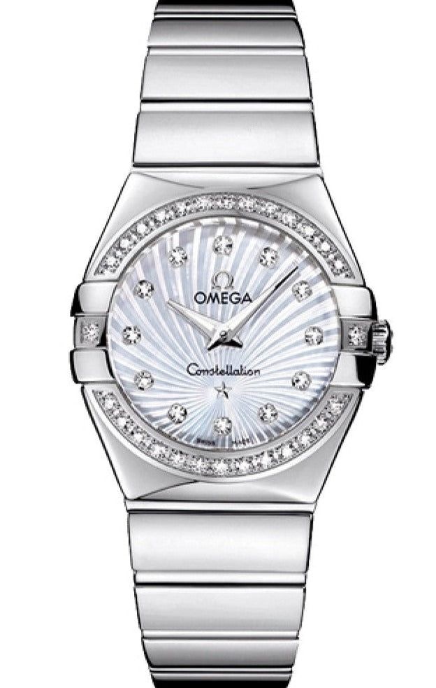 Omega Constellation Quartz Diamonds Silver Dial Silver Steel Strap Watch for Women - 123.15.27.60.55.004