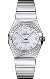 Omega Constellation Quartz Diamonds Silver Dial Silver Steel Strap Watch for Women - 123.15.27.60.55.004