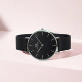 Daniel Wellington Petite Ashfield Black Dial Black Mesh Strap Watch For Women - DW00100202