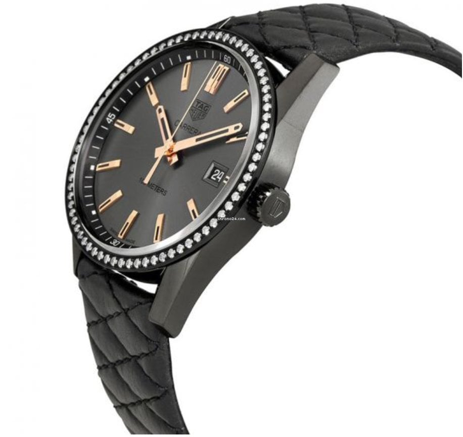 Tag Heuer Carrera Diamonds Anthracite Black Dial Black Leather Strap Watch for Women - WAR1115.FC6392