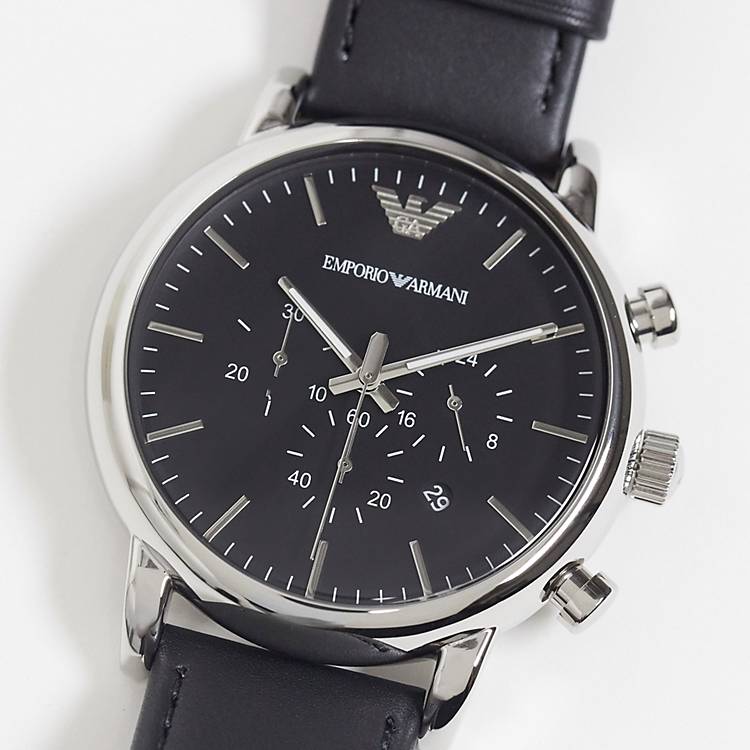 Emporio Armani Luigi Chronograph Black Dial Black Leather Watch For Men - AR1828