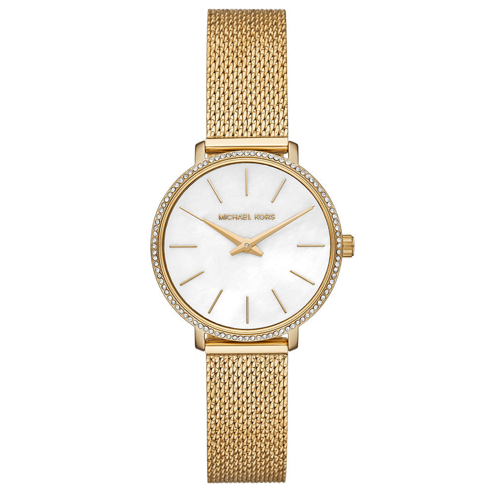 Michael Kors Pyper Quartz Mother of Pearl White Dial Gold Mesh Bracelet Watch For Women - MK4619