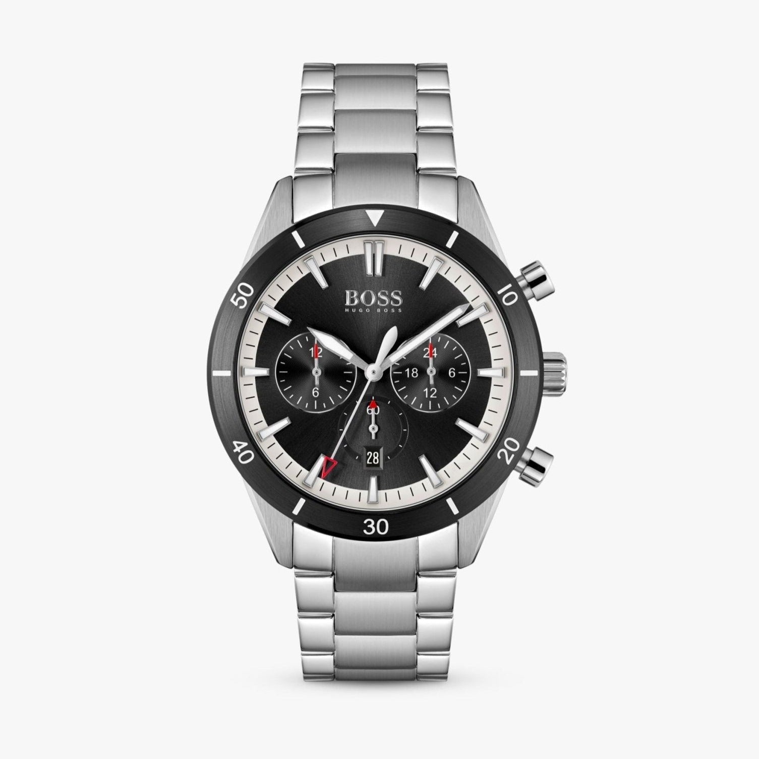 Hugo Boss Santiago Black Dial Silver Steel Strap Watch for Men - 1513862