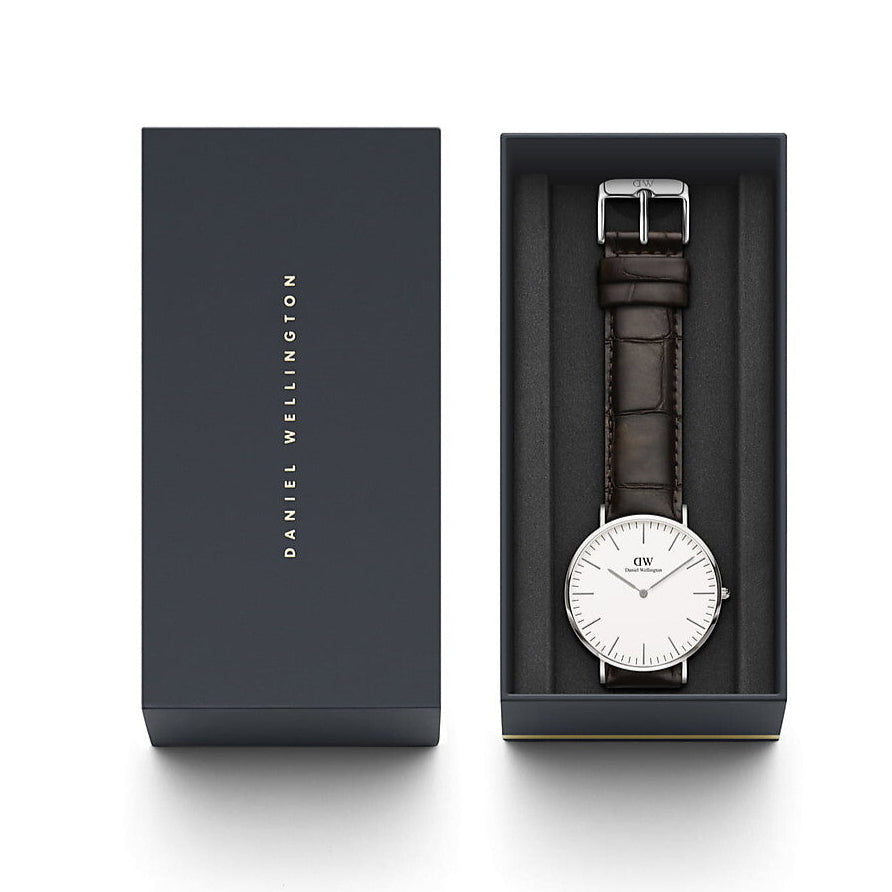 Daniel Wellington Classic York White Dial Black Leather Strap Watch For Men - DW00100025
