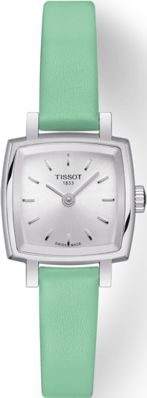 Tissot T Lady Lovely Square Silver Dial Light Green Leather Strap Watch for Women - T058.109.16.031.01