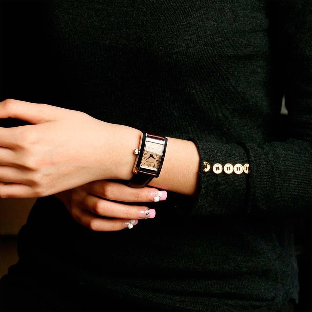 Emporio Armani Classic Beige Dial Brown Leather Strap Watch For Women - AR0155