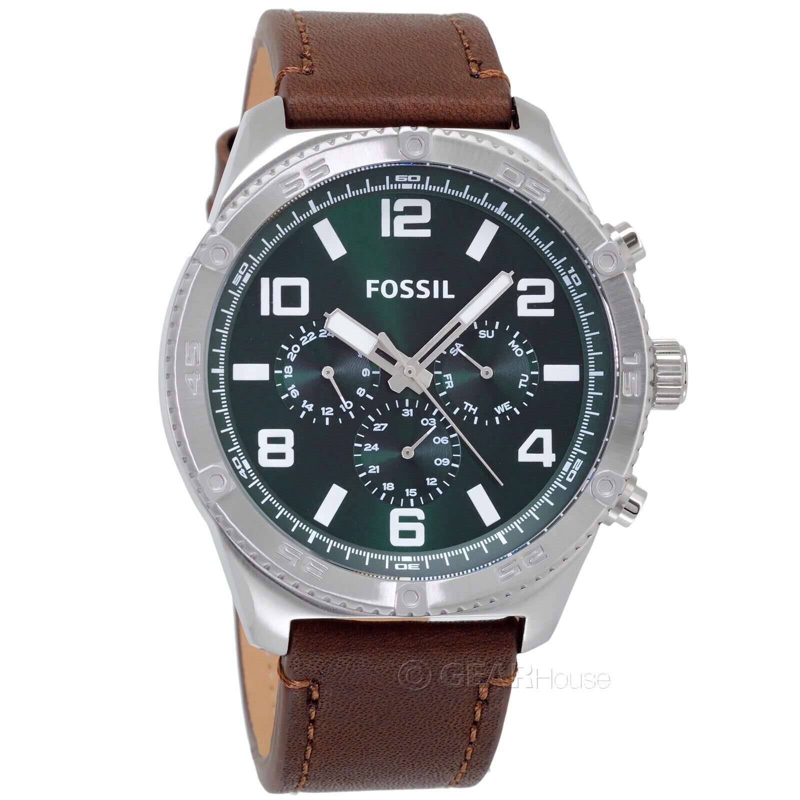 Fossil Brox Multifunction Green Dial Brown Leather Strap Watch for Men - BQ2801