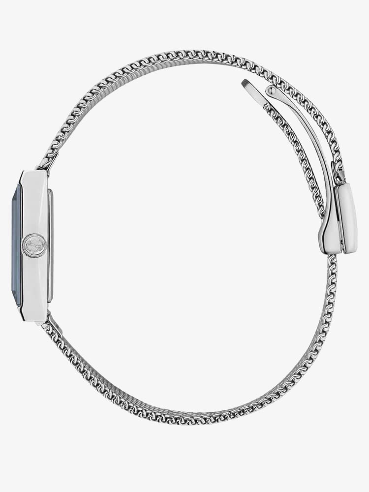 Gucci G Frame Quartz Diamonds Green & Red Mother of Pearl Dial Silver Mesh Bracelet Watch For Women - YA147510