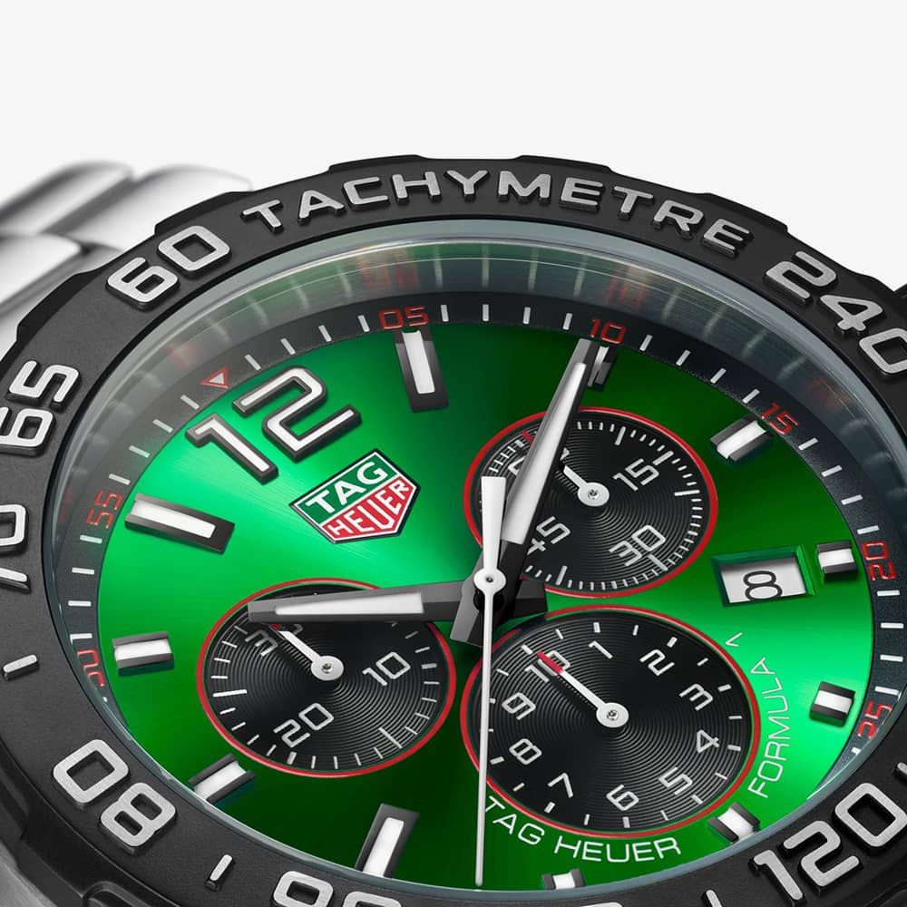 Tag Heuer Formula 1 Chronograph Green Dial Silver Steel Strap Watch for Men - CAZ101AP.BA0842
