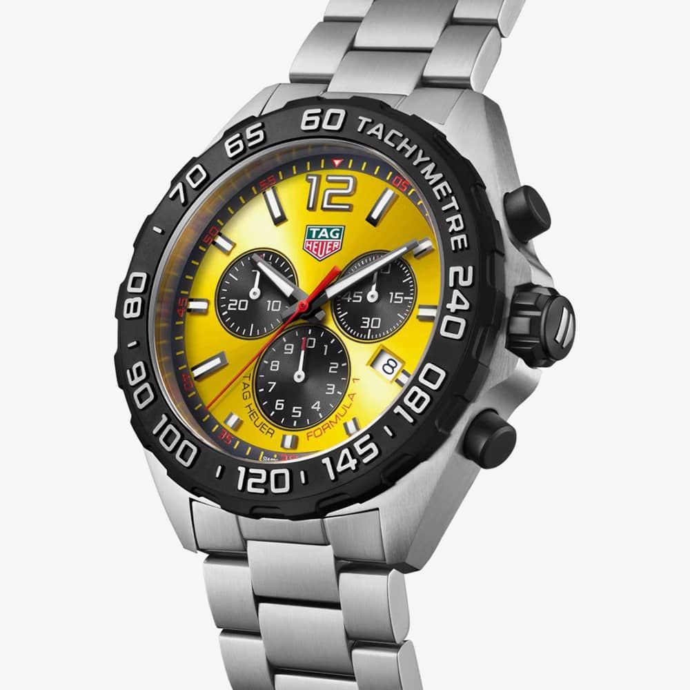 Tag Heuer Formula 1 Quartz Chronograph Yellow Dial Silver Steel Strap Watch for Men - CAZ101AM.BA0842