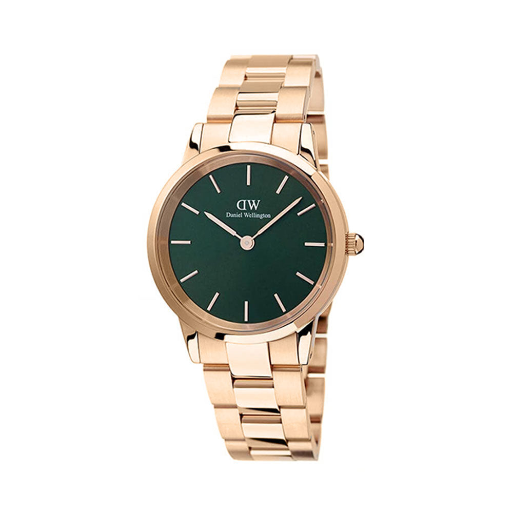 Daniel Wellington Iconic Link Emerald Green Dial Rose Gold Steel Strap Watch For Women - DW00100419