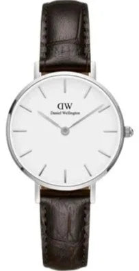 Daniel Wellington Classic Petite York White Dial Brown Leather Strap Watch For Women - DW00100244