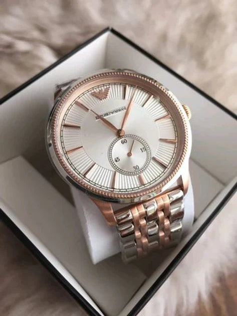 Emporio Armani Classic Silver Dial Two Tone Steel Strap Watch For Men - AR1839