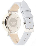 Emporio Armani Gianni T-Bar Mother Of Pearl White Dial Grey Leather Strap Watch For Women - AR11039