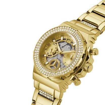 Guess Fusion Chronograph Gold Dial Gold Steel Strap Watch for Women - GW0552L2