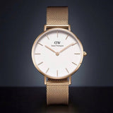 Daniel Wellington Petite Melrose White Dial Rose Gold Mesh Strap Watch For Women - DW00100305