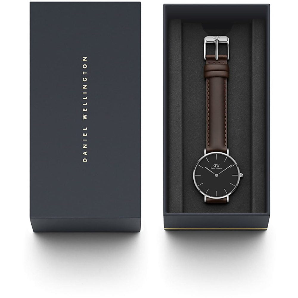 Daniel Wellington Classic Petite Bristol Black Dial Brown Leather Strap Watch For Women - DW00100233