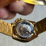 Seiko 5 Sports Automatic Black Dial Gold Steel Strap Watch For Men - SRPK18