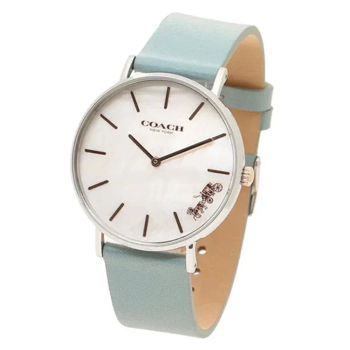 Coach Perry Mother of Pearl White Dial Blue Leather Strap Watch for Women - 14503271