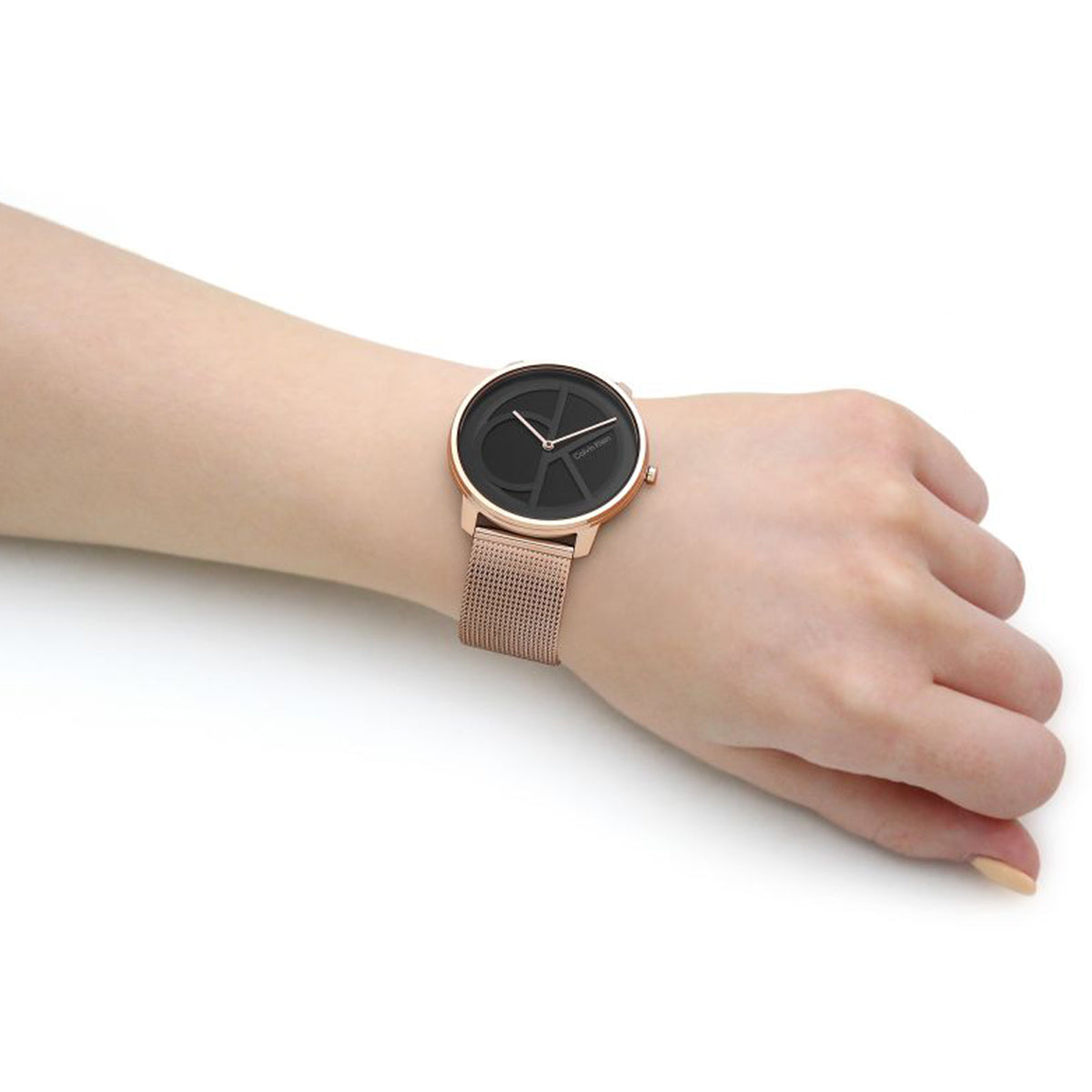 Calvin Klein Minimal Black Dial Rose Gold Mesh Bracelet Watch for Men - K3M21621